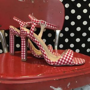 QUPID GINGHAM HEELS // Red // White